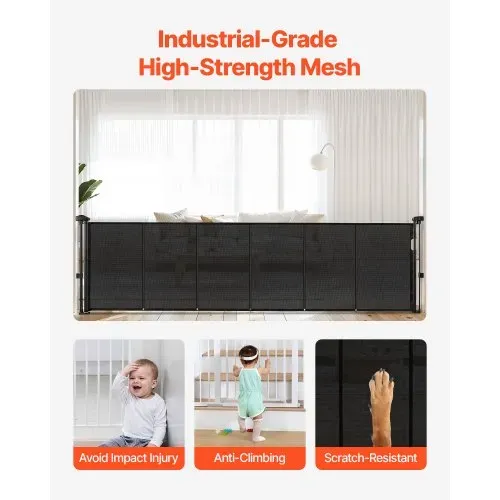 VEVOR einziehbares Babygitter (87 cm hoch ausziehbar bis 280 cm breit) ausziehbares Gitter für Kinder Haustiere, Netzmaterial, Treppenschutzgitter für Innentreppen Türen Flure Spielzimmer, Schwarz – Bild 4