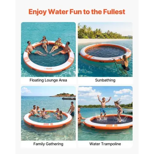 VEVOR Aufblasbares Schwimmdock, φ3,05 m, Schwimmplattform mit Rutschfester Oberfläche, Tragetasche & Abnehmbarer Leiter, Schwimmende Insel, Wasserplattform für Pool, Strand & Meer, Orange – Bild 5