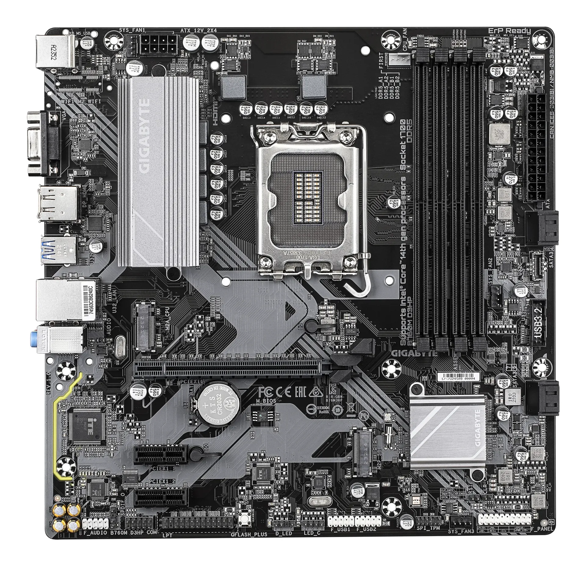 GIGABYTE B760M D3HP Mainboard - Intel Core CPUs der 14. Generation, 4+1+1 Phasen VRM, bis zu 5600 MHz DDR5, 2xPCIe 4.0 M.2, GbE LAN, USB 3.2 Gen 1 – Bild 2
