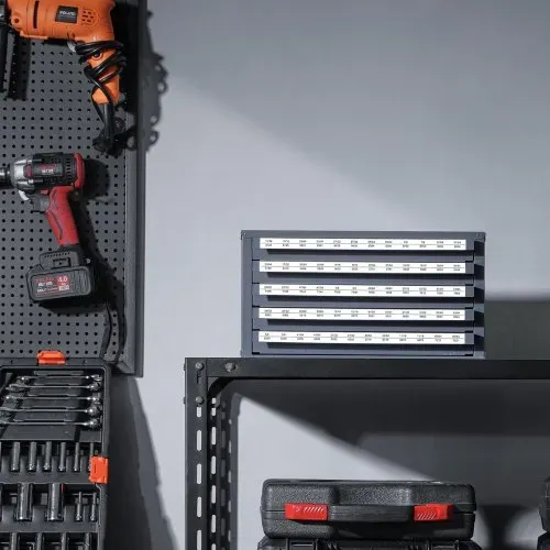 VEVOR Bohrer-Spender-Schrank, Bohrer-Organizer-Schrank mit fünf Schubladen für 13,1 mm bis 25 mm Stahl-Bohrer-Spender-Organizer-Schrank mit Etiketten, Stapelbarer Bohrer-Spender Aufbewahrung – Bild 7