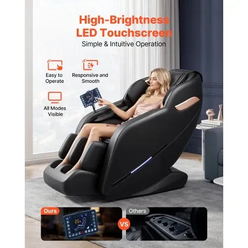 VEVOR Massagesessel, 3D-Zero-Gravity-Relaxsessel mit Ausziehbarer Fußstütze, Automatikprogrammen, Airbags, Heizfunktion für Taille & Beine, Bluetooth-Lautsprecher, Touchscreen für Zuhause & Büro – Bild 6