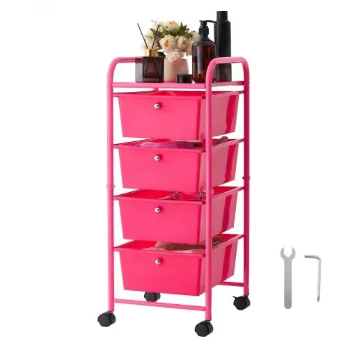 VEVOR Rollwagen mit 4 Schubladen Schubladenwagen 330x390x815mm Rosenrot, Metallgestell, Ablagefläche, Handgriffe, Lenkrolle mit 2 Bremsen, Mobiler Aufbewahrungswagen für Büro Werkstatt Klassenzimmer – Bild 8