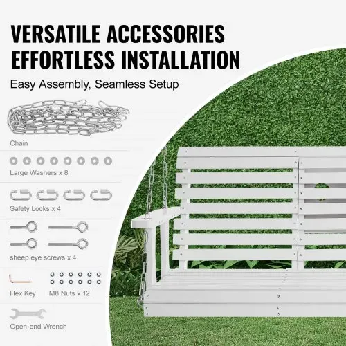VEVOR Hollywoodschaukel Zedernholz, 1523x710x600mm, Terrassenschaukel für Hof und Garten, verbesserte Tragkraft von ca. 400 kg, robuste Schaukelstuhlbank mit Aufhängeketten für den Außenbereich, weiß – Bild 4
