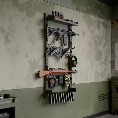 VEVOR Waffenwandhalterung für 5 Gewehre (Schrotflinten) & Waffenzubehör, Gewehrhalter mit J-Haken & Zusätzlicher Ablagefläche & Magazinhalter & MOLLE-Panel, Gewehrregal Kohlenstoffstahl, Waffenregal – Bild 7