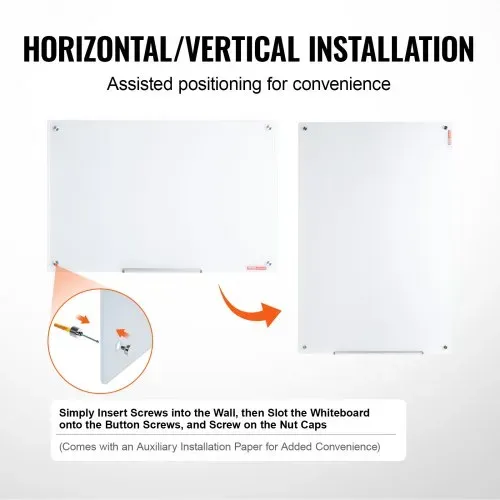VEVOR Magnetisches Glas-Whiteboard, Wandtafel Trocken Abwischbare Tafel 90 x 60 cm, Wandmontiertes Weißes Glasboard ohne Rahmen, mit Stiftablage, einem Radiergummi& 2 Stiften, Magnettafel Weiß – Bild 4