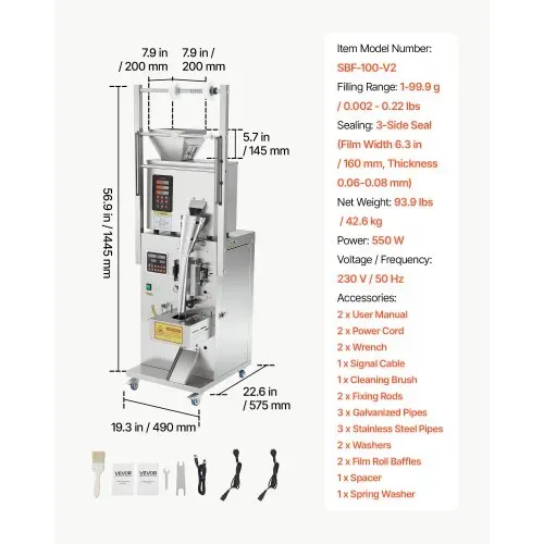VEVOR Pulververpackungsfüllmaschine Vollautomatische Abfüllmaschine 1-99,9g, Intelligentes Wiegen Abfüllen & Abpacken, Edelstahl, Bodenaufstellung, Ideal für Nüsse Samen Kaffeebohnen Getreide Gewürze – Bild 6