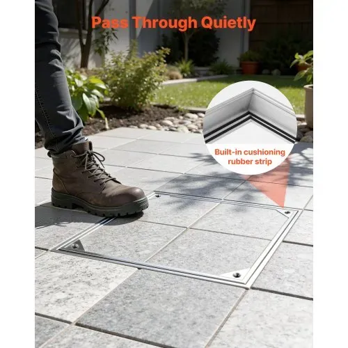 VEVOR Schachtabdeckung mit Rahmen 50 x 50 cm, Unsichtbarer Schachtdeckel Auspflasterbarer Klärgrubendeckel aus Aluminiumlegierung für Integrierten Abflusskanal auf Gehwegen in Gärten auf Terrassen – Bild 6