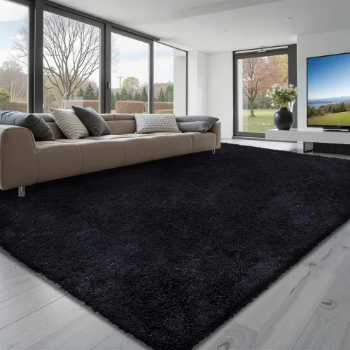 VEVOR Hochflor Teppich 3048×2438 mm, flauschiger Teppich mit dreilagigem Material, 35 mm Florhöhe, für Wohnzimmer, Schlafzimmer, Loungebereich, fusselfrei und weich, pflegeleicht, Schwarz VEVOR Hochflor Teppich 3048×2438 mm, flauschiger Teppich mit dreilagigem Material, 35 mm Florhöhe, für Wohnzimmer, Schlafzimmer, Loungebereich, fusselfrei und weich, pflegeleicht, Schwarz
