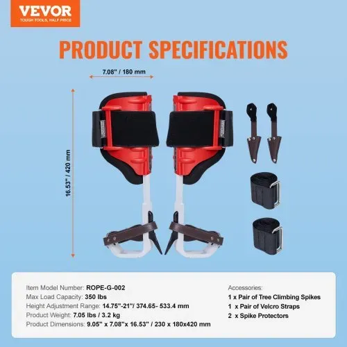 VEVOR Baumkletterspikes, 1 Paar Aluminium-Klettersporne, 350 lbs Tragkraft, Baumkletterausrüstung mit Gurten und Spike-Schutz, Baumpflegeausrüstung für Kletterer, Jagen, Obstpflücken, Rot – Bild 6