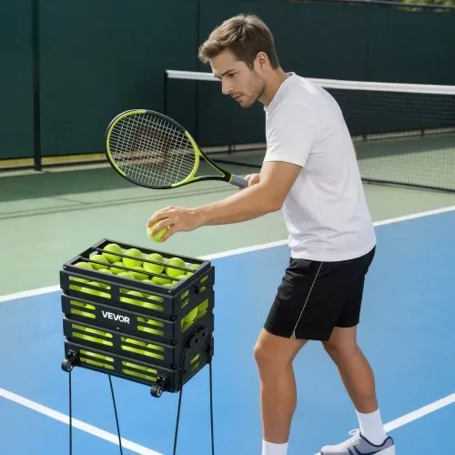 VEVOR Tennisballkorb mit Rollen, Tennisballsammler mit Rahmen aus Kohlenstoffstahl & Kunststoffkorb, Sammelkorb für 80 Tennisbälle, Tragbarer Tennisballwagen für Training Ballsammeln Verein, Schwarz – Bild 7