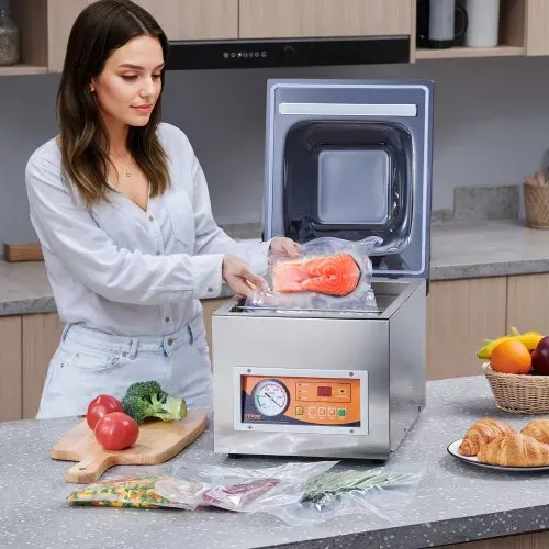 VEVOR Kammer-Vakuumierer 260 W Vakuumiergerät für feuchte Lebensmittel Fleisch Marinaden usw. kompakte Größe mit 26 cm Versiegelungslänge Anwendung in der privaten Küche und im gewerblichen Bereich – Bild 7