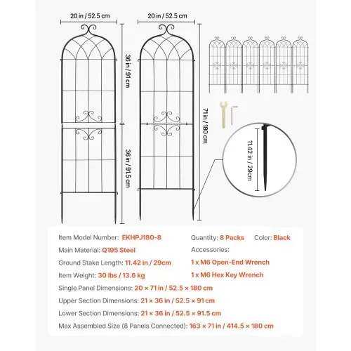 VEVOR Rankgitter, 180x52,5 cm 8er-Pack, Metall Rankhilfe mit Pulverbeschichteter Oberfläche & Verriegelungsmechanismus, Kletterhilfe, Garten Spalier, Pflanzengitter für Blumen, Gemüse & Rosen – Bild 6