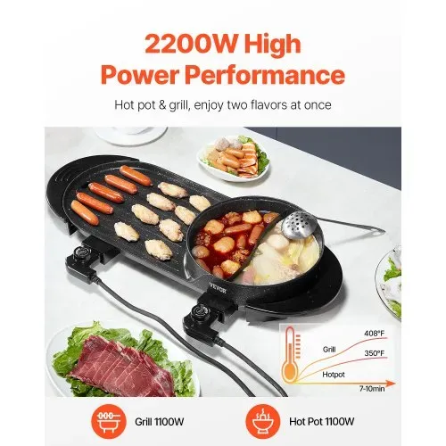 VEVOR Hot Pot mit Grill, 2200 W 2 in 1 elektrischer rauchfreier Grill und Hot Pot, koreanischer BBQ Shabu Feuertopf mit separater doppelter Temperaturregelung & antihaftbeschichteter Pfannen VEVOR Hot Pot mit Grill, 2200 W 2 in 1 elektrischer rauchfreier Grill und Hot Pot, koreanischer BBQ Shabu Feuertopf mit separater doppelter Temperaturregelung & antihaftbeschichteter Pfannen