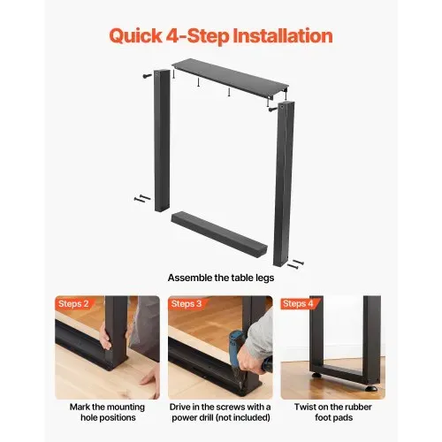 VEVOR Tischkufen aus Vierkantprofilen 2er-Set 600x750 mm, Tischuntergestell max. 1000 kg, Tischbeine, Möbelfüße, Tischgestell, Tischfüße für Schreibtische, Couchtisch, Esstische, Schwarz – Bild 5