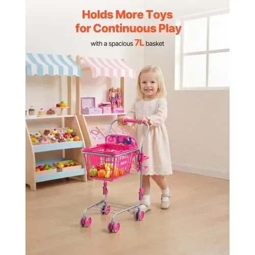 VEVOR Einkaufswagen für Kinder, Einkaufswagen Supermarkt Spielzeug mit Klappsitz für Puppen Stahlrahmen & Rollen, Faltbares Kaufladenzubehör mit Puppen-Spielzeug, Kaufmannsladen Spiele für Kinder ab 3 – Bild 2