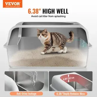 VEVOR Katzentoilette, 6 Zoll tief, XL extragroße Katzentoilette aus Edelstahl mit Schaufel, breitem Filter-Fußteil und hohen Seiten, geschlossene, geruchsfreie, leicht zu reinigende Katzentoilette, geeignet für große Katzen VEVOR Katzentoilette, 6 Zoll tief, XL extragroße Katzentoilette aus Edelstahl mit Schaufel, breitem Filter-Fußteil und hohen Seiten, geschlossene, geruchsfreie, leicht zu reinigende Katzentoilette, geeignet für große Katzen