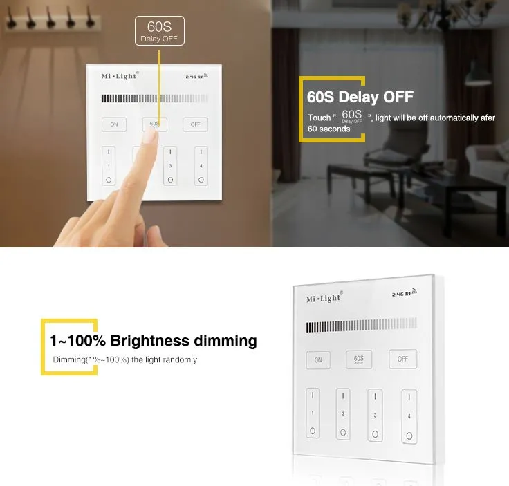 MiBoxer T1 LED Fernbedienung Smart Panel single color 4-Zonen – Bild 7