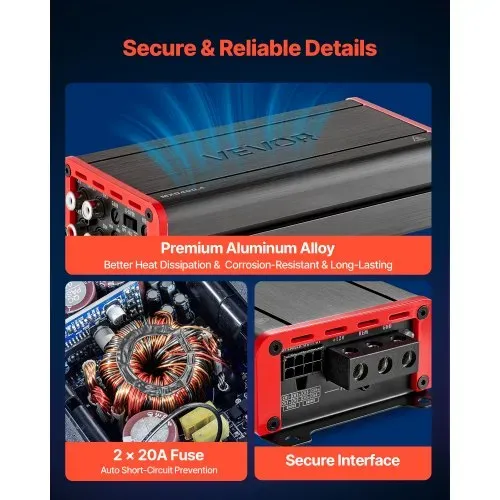 VEVOR Autoverstärker 4-Kanal, Endstufe Klasse D Überbrückbar, Max. 4 x 272 W an 4 Ohm / 4 x400 W an 2 Ohm, Hochleistungsverstärker für SUVs Pickups Geländewagen Mehrkanal-Audioverstärker – Bild 4