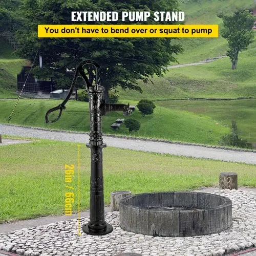 VEVOR Schwengelpumpe Gusseisen Gartenpumpe 40x15x68cm Wasserpumpe mit 67cm Pumpenständer Handwasserpumpe Nostalgie Handschwengelpumpe Schwarz ideal als Dekoration für Familienteiche Höfe und Gärten – Bild 2