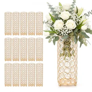 VEVOR 16 Stk. Hochzeitsvasen Tafelaufsatz Blumenvasen für Hochzeit 26 cm Hoch, Metall Tafelaufsatz Vasen mit Blumenständern, Kristall Zylindervase für Hochzeiten Party Jubiläumsfeier Zeremonie, Gold VEVOR 16 Stk. Hochzeitsvasen Tafelaufsatz Blumenvasen für Hochzeit 26 cm Hoch, Metall Tafelaufsatz Vasen mit Blumenständern, Kristall Zylindervase für Hochzeiten Party Jubiläumsfeier Zeremonie, Gold