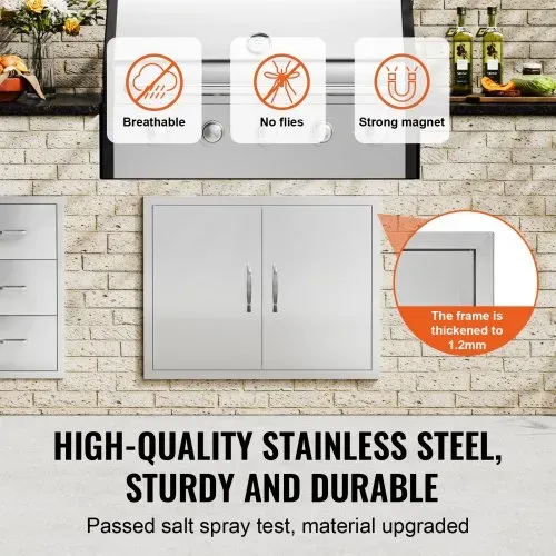 VEVOR Grill-Zugangstür, 787 x 609 mm, Doppelte Außenküchentür, Flächenbündig Montierte Edelstahltür, Doppelwandige vertikale Tür mit Griffen und Haken, für Grillinsel, Grillstation, Außenschrank – Bild 2