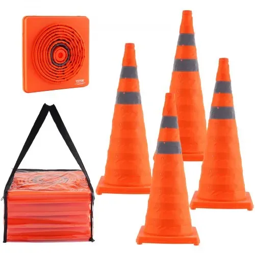 VEVOR Sicherheitskegel Verkehrshütchen, 4 Stk. Zusammenklappbare Verkehrskegel, Baukegel mit Reflektierenden Kragen, Warnkegel mit Aufbewahrungstasche, Geeignet für Verkehrskontrolle, Parkplätze VEVOR Sicherheitskegel Verkehrshütchen, 4 Stk. Zusammenklappbare Verkehrskegel, Baukegel mit Reflektierenden Kragen, Warnkegel mit Aufbewahrungstasche, Geeignet für Verkehrskontrolle, Parkplätze