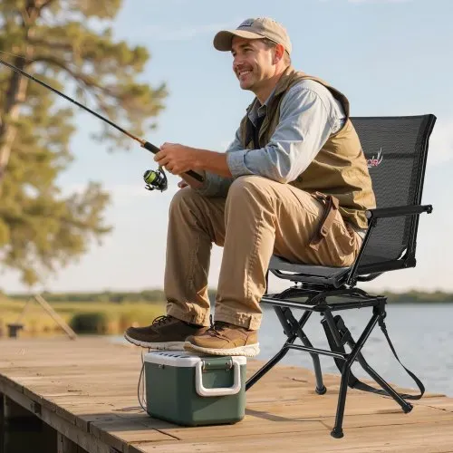 VEVOR Faltstuhl Campingstuhl Anglerstuhl mit Armlehnen & Stahlrahmen & verstellbarem Tragegurt Klappstuhl Gartenstuhl (136 kg belastbar) 360° geräuschlos drehbar, für Picknick Garten Outdoor – Bild 7