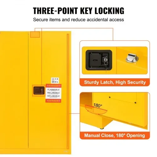 VEVOR Sicherheitsschrank für brennbare Flüssigkeiten, 170 L, Lagerschrank für brennbare Flüssigkeiten aus kaltgewalztem Stahl, 42,9 x 18,1 x 165,61cm, explosionsgeschützt, mit 2 verstellbaren Regale – Bild 5