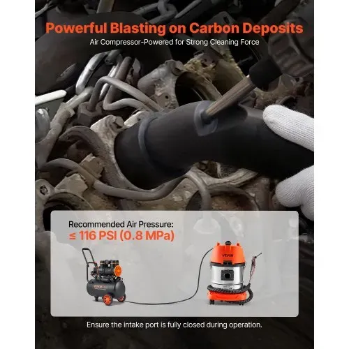 VEVOR Walnuss Strahlgerät, 13 L, 1200 W, Mobiles Sandstrahlgerät zur Entkohlung von Ansaugkrümmern & Ventilen, Sandstrahlmaschine – mit 2,5 kg Walnussschalen-Strahlmittel & 23 Adaptern – Bild 2