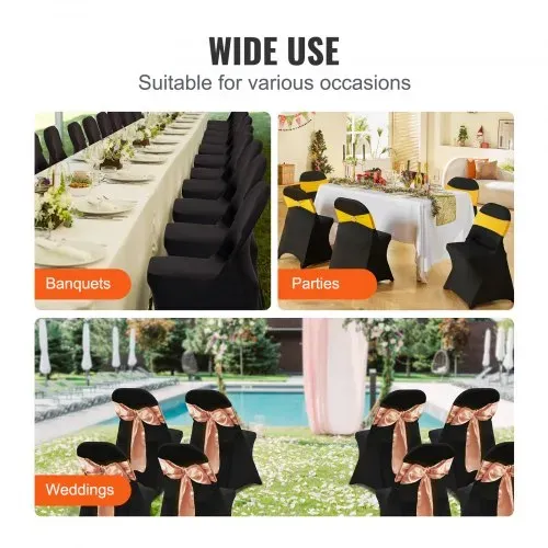 VEVOR Stuhlhussen aus Elastischem Spandex für Klappstühle, Universell Passender, Kurzer Vorderbezug, Abnehmbare &Waschbare Schonbezüge, für Hochzeit, Urlaub, Party, Feier, (50 Stück, Schwarz) – Bild 5