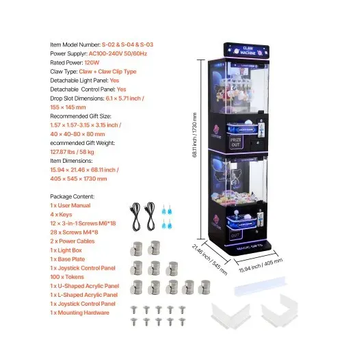 VEVOR Greifautomat, mittelgroß, Arcade-Spielautomat mit Greifer & Doppelschicht, Licht & Ton, Spielzeug-Süßigkeitengreifer, Preisspender, für kommerzielles Heimkino, Schwarz-Lila – Bild 6