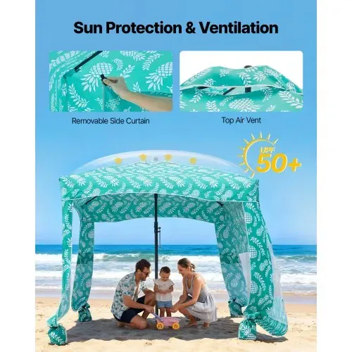 VEVOR Strand-Cabana 183 x 183 cm Strandüberdachung mit Seitenwand, UPF 50+ Sonnenschutz, Strandpavillon mit Sandsäcken, tragbarer Sonnenschutz Sonnenschirm für die ganze Familie und Freunde – Bild 3