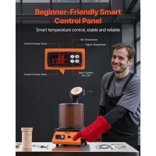 VEVOR digitaler Goldschmelzofen Maschine mit 5 kg Keramiktiegel, elektrischer Schmelzofen 1500 W max. 1150 ℃, Metallschmelzofen Set für Schmuckherstellung Metallbarren Metallkomponenten Schwarz – Bild 4