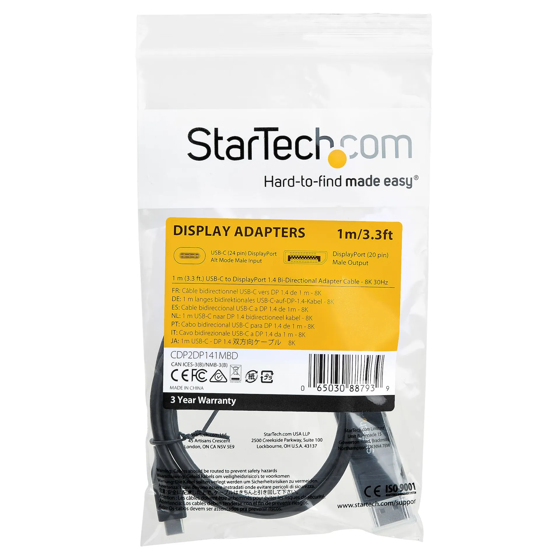 StarTech.com 1m USB-C auf DisplayPort 1.4 Kabel 8K 60Hz/4K - Bidirektionales DP auf USB-C oder USB-C auf DP Alt Mode Videoadapter/Kabel - HBR3/HDR/DSC - USB-C/Thunderbolt 3 kompatibel – Bild 5