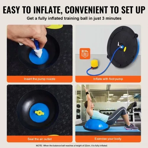 VEVOR Halb-Gymnastikball-Trainer, 584 mm Balance Ball Trainer, 300 kg Tragkraft Stabilitätsball, Yoga-Ball mit Widerstandsbändern und Fußpumpe, Kraft-Fitnessball für das Heim-Fitnessstudio, Blau – Bild 4