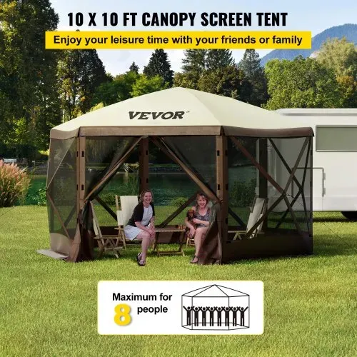 VEVOR Faltpavillon, 3,05 x 3,05 m, 6-seitiges Pop-up-Camping-Überdachungszelt mit Netzfenstern, tragbarer Tragetasche, Erdspießen, große gartenpavillon für Outdoor-Camping, Rasen und Hinterhof VEVOR Faltpavillon, 3,05 x 3,05 m, 6-seitiges Pop-up-Camping-Überdachungszelt mit Netzfenstern, tragbarer Tragetasche, Erdspießen, große gartenpavillon für Outdoor-Camping, Rasen und Hinterhof