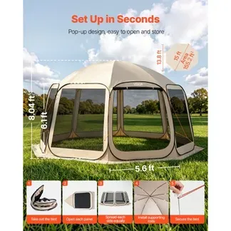 VEVOR Campingzelt, 457,2×420,6×245 cm, Partyzelt für 12–15 Personen, Pop Up Zelt, inkl. Tragetasche, Netz-Seitenwände und Heringen, für Garten, Terrasse und Outdoor-Aktivitäten, Beige VEVOR Campingzelt, 457,2×420,6×245 cm, Partyzelt für 12–15 Personen, Pop Up Zelt, inkl. Tragetasche, Netz-Seitenwände und Heringen, für Garten, Terrasse und Outdoor-Aktivitäten, Beige