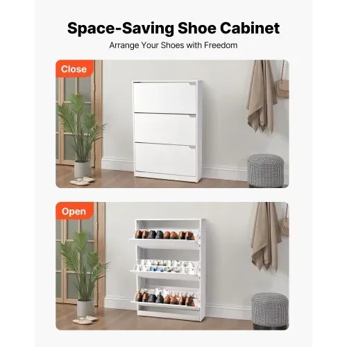 VEVOR Schuhschrank mit 3 Klappen, platzsparender Schuhkipper, freistehender Schuhregal-Organizer für den Eingang Flur Wohnzimmer Veranda, modernes Schuhregal 800 x 220 x 1165 mm Weiß – Bild 3
