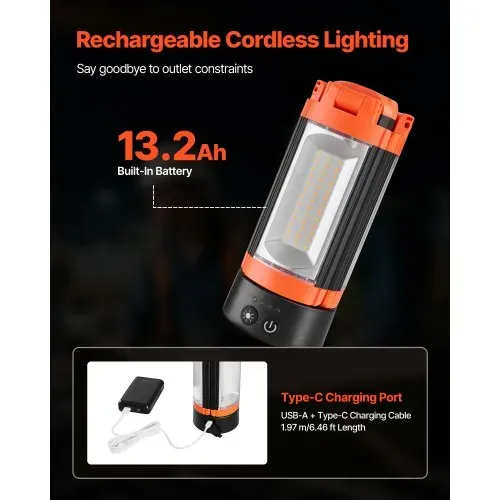VEVOR Baustrahler LED mit Stativ, Arbeitsleuchte, 13,2 Ah, wiederaufladbares Campinglicht, mit 3 Lampenköpfen, abnehmbarem Stativständer, 2200 LM 3000 K-6500 K dimmbar, Beleuchtung für Baustelle – Bild 4