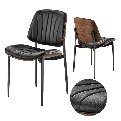VEVOR Retro-Esszimmerstuhl (2 Stk.) eleganter gepolsterter Leder-Beistellstuhl (158,76 kg belastbar) für Esstische, platzsparender Küchentischstuhl mit dicken Kissen & Metallbeinen, Schwarz Café VEVOR Retro-Esszimmerstuhl (2 Stk.) eleganter gepolsterter Leder-Beistellstuhl (158,76 kg belastbar) für Esstische, platzsparender Küchentischstuhl mit dicken Kissen & Metallbeinen, Schwarz Café
