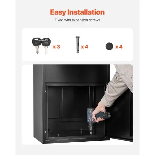 VEVOR Paketbriefkasten 1198x500x360 mm, Paketkasten mit Schloss, Paketbriefbox aus verzinktem Stahl mit Diebstahlschutzdesign, Packstation für Zuhause und das Büro, schwarz – Bild 4