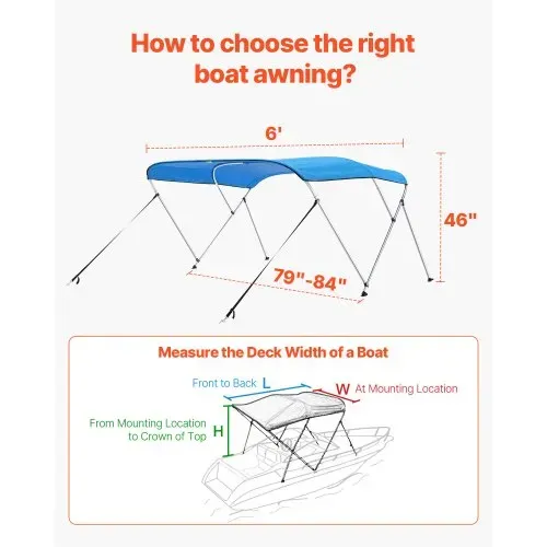 VEVOR Bimini Top Bootsabdeckung Sonnenverdeck (3 Bögen) aus 600D Polyester mit Rahmen aus Aluminiumlegierung, wasserdichte Sonnenschutz-Bootsmarkise mit Aufbewahrungstasche, 201-213 cm (B) Blau – Bild 4