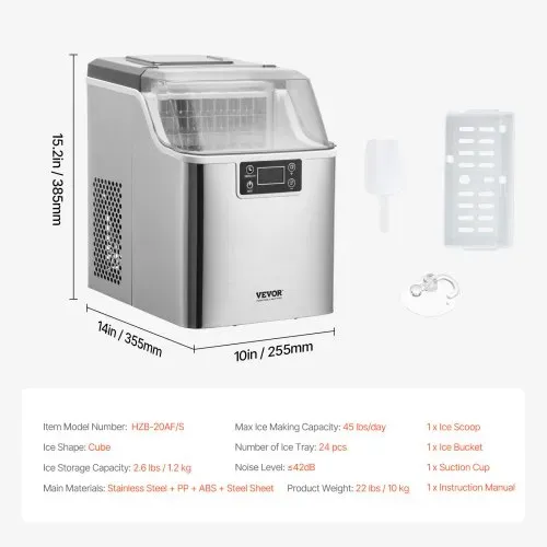 VEVOR Eiswürfelbereiter Eisbereiter Eiswürfelmaschine 24 Würfel in 15 Minuten, 20,4 kg / 24 h, tragbarer Eiswürfelbereiter mit Schaufel & Korb, Eismaschine mit 3 Größen für Küche Bar Party – Bild 6