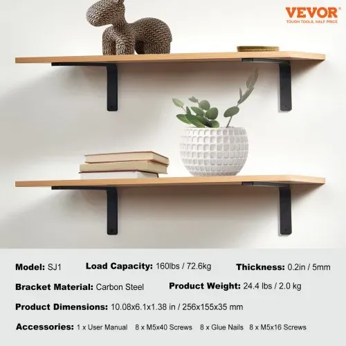 VEVOR Regalhalterung, robuste schwebende Regalträger 256 x 155 mm, 4 Stück Halterungen für Regale, 5 mm dicke mattschwarze L-Regalhalter, Regalhalterungen aus Stahl mit 72,6 kg Tragkraft – Bild 6