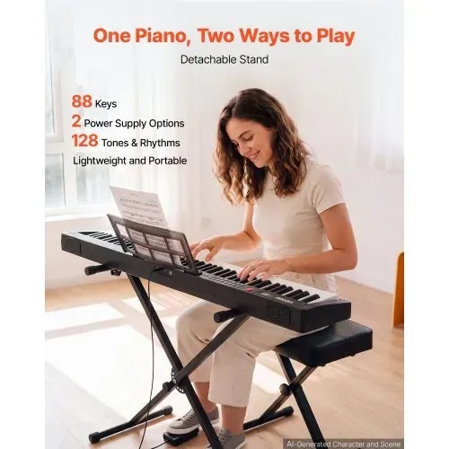 VEVOR Digitalpiano mit 88 Tasten Halbgewichtet E-Piano mit Ständer für Anfänger und Fortgeschrittene, 128 Klänge, 128 Rhythmen, HiFi-Stereolautsprecher, 3,5-mm-Kopfhörerbuchse, Sustain-Pedal VEVOR Digitalpiano mit 88 Tasten Halbgewichtet E-Piano mit Ständer für Anfänger und Fortgeschrittene, 128 Klänge, 128 Rhythmen, HiFi-Stereolautsprecher, 3,5-mm-Kopfhörerbuchse, Sustain-Pedal