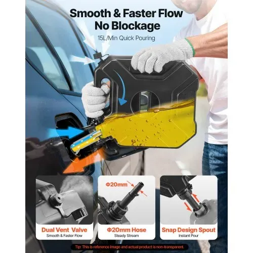 VEVOR Kraftstoffkanister 5 L, Benzinkanister mit Ausguss & verschließbarer Halterung, max. Durchflussrate 15 L/min, Flüssigkeitsbehälter für die meisten Autos, Motorräder, ATVs & UTVs, schwarz – Bild 3