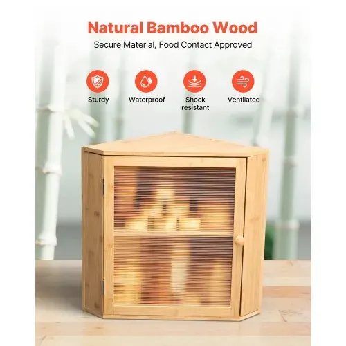 VEVOR Eck-Brotkasten doppellagiger Brotbehälter Brotbox Organizer aus Holz für selbstgebackenes Brot, Aufbewahrungsbehälter mit gewellter Acryl-Türplatte, Brotaufbewahrung Lagerung Natur – Bild 3