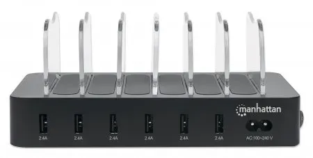 Manhattan 6-Port USB-Ladestation, Sechs USB-A-Ports, bis zu 2,4 A/5 V pro Port, 50 W Ausgangsleistung gesamt, schwarz – Bild 3
