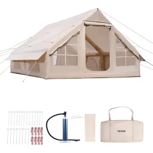 VEVOR Aufblasbare Zelte für Camping 4x3x2 m, 5–8 Personen, 300D Oxford Glamping-Zelt mit Ofenanschluss, Handpumpe 2 Türen & 4 Netzfenstern, inkl. Aufbewahrungstasche für einfachen Transport – Bild 8