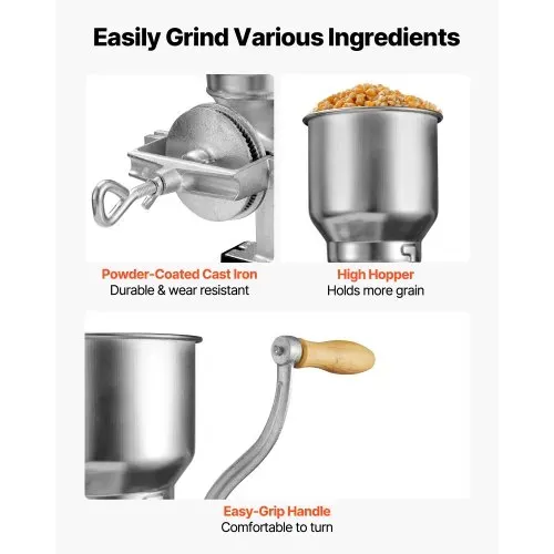 VEVOR Getreidemühle Manuell aus Gusseisen, Handkurbel Kornmühle mit Hohem Trichter & Stabiler Tischklemme, Malzmühle Kaffeemühle Gewürzmühle für Kaffeebohnen Gewürze Weizen Mais Nüsse, Küchenhelfer – Bild 5